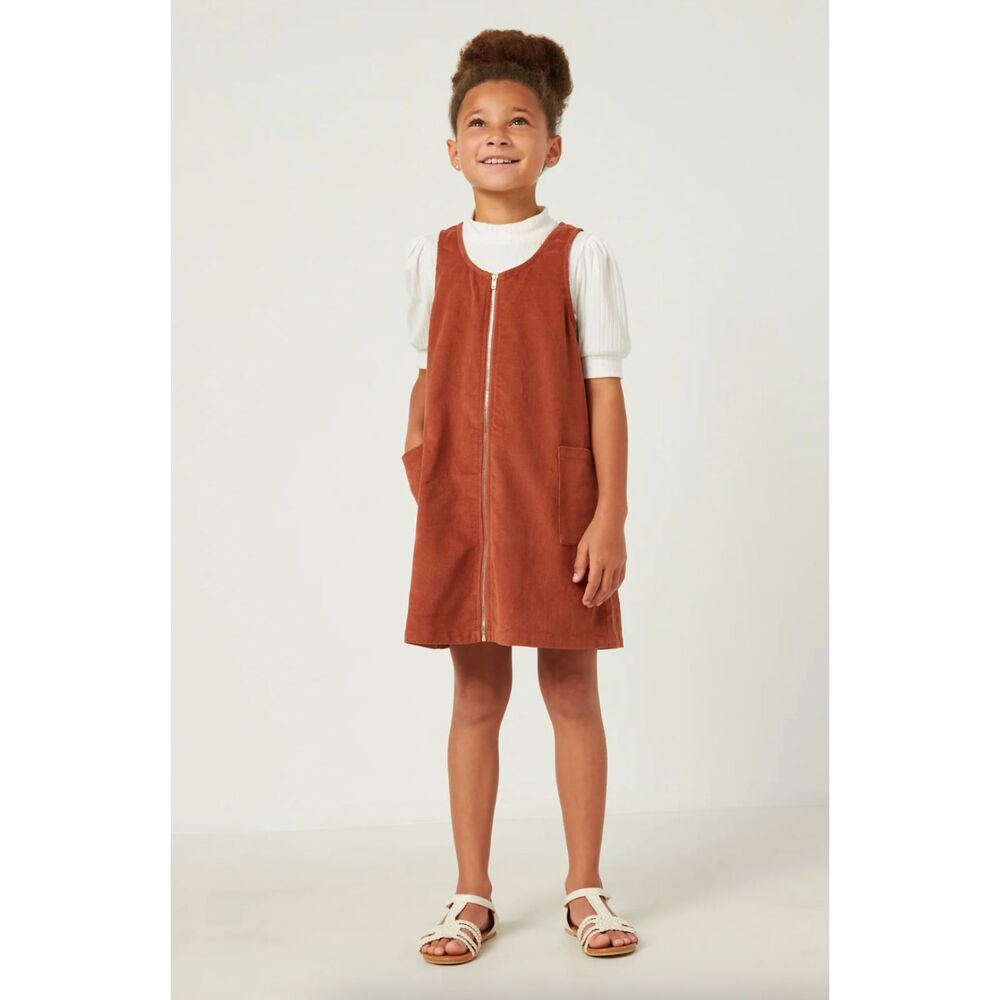 Hayden LA Girls Zip Up‎ Sleeveless Corduroy Dress Brick Red Rust Size L